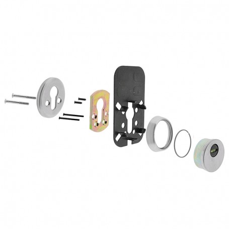 Escudo / Bocallave TESA de seguridad<br>Núcleo escudo: 4 placas de acero laminado de 2mm de espesor.<br>Placa protectora de acer